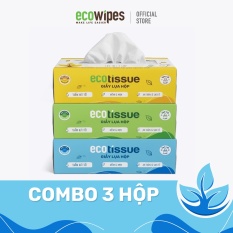 Combo 03 hộp khăn giấy lụa Ecotissue hộp cao cấp 180 tờ siêu mềm mịn thấm hút tốt an toàn khi sử dụng