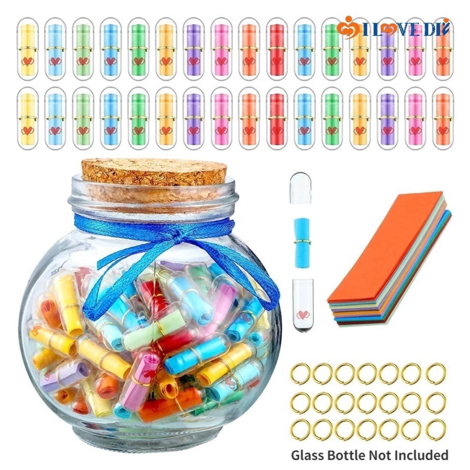 Set 100 viên nang có giấy viết điều ước bên trong màu sắc dễ thương, món quà tình nhân, không kèm lọ, Healing Love