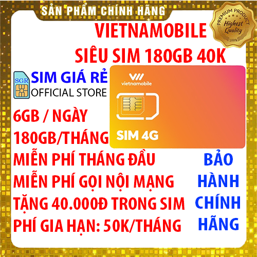 Siêu Sim 4G Vietnamobile có 180GB/Tháng + 40.000đ trong tài khoản – Đã có sẵn miễn phí sẵn tháng đầu + Nghe Gọi Nội Mạng Miễn Phí – Sim Trọn Đời – Shop Sim Giá Rẻ