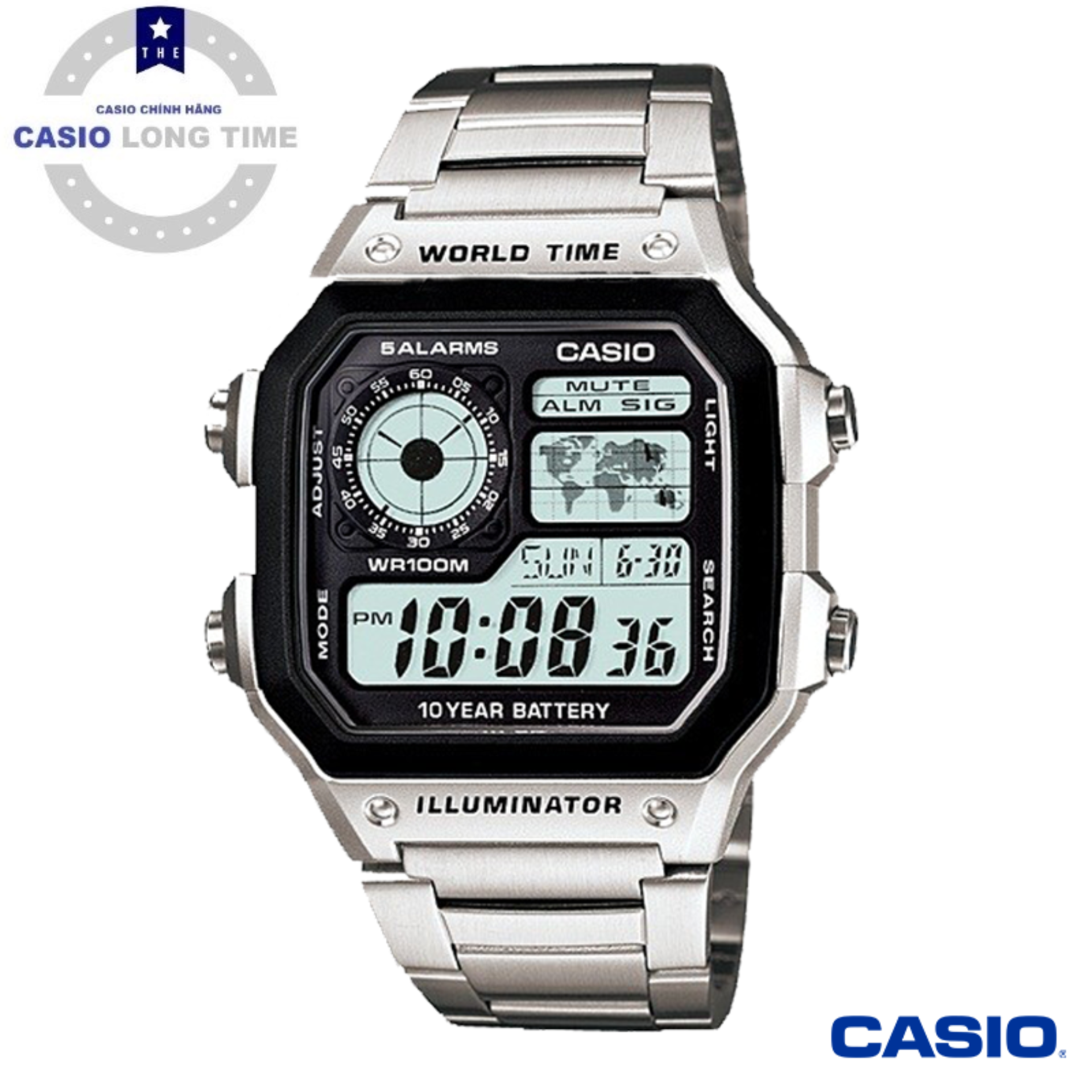 Đồng hồ nam Casio AE-1200WHD-1AV dây đeo kim loại – Pin 10 năm – Chống nước Tuyệt Đối