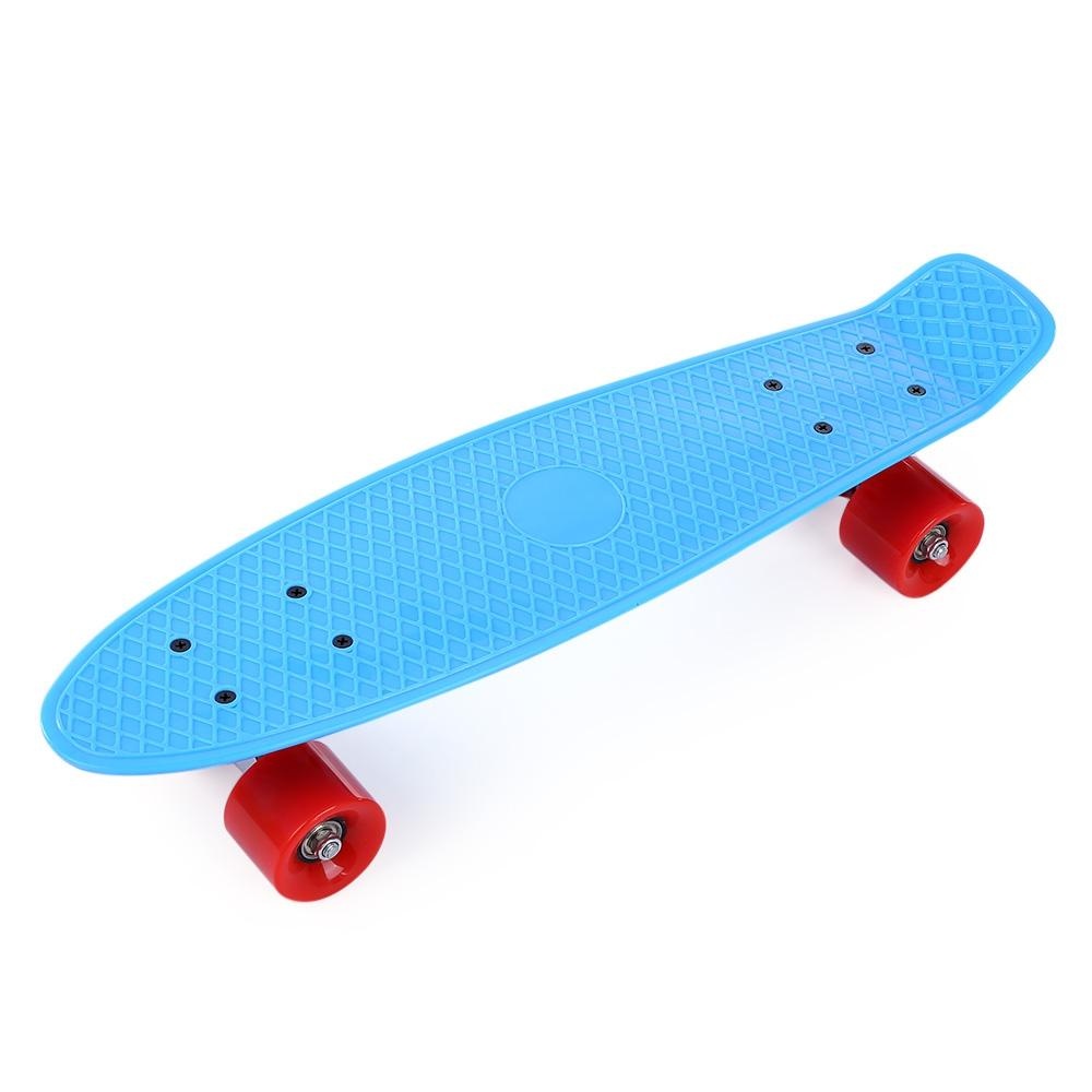 22 inch Four-wheel Street Long Mini Fish Skateboard (RED WHEEL) (Blue) - intl