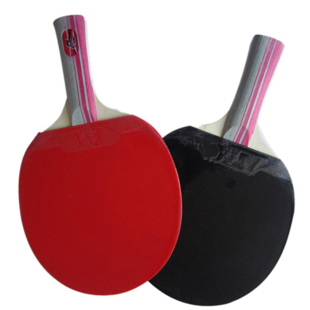 360WISH One Pair Long Handle Oxford Rubber Table Tennis Racket Set with 3 Table Tennis Balls - Red + Black