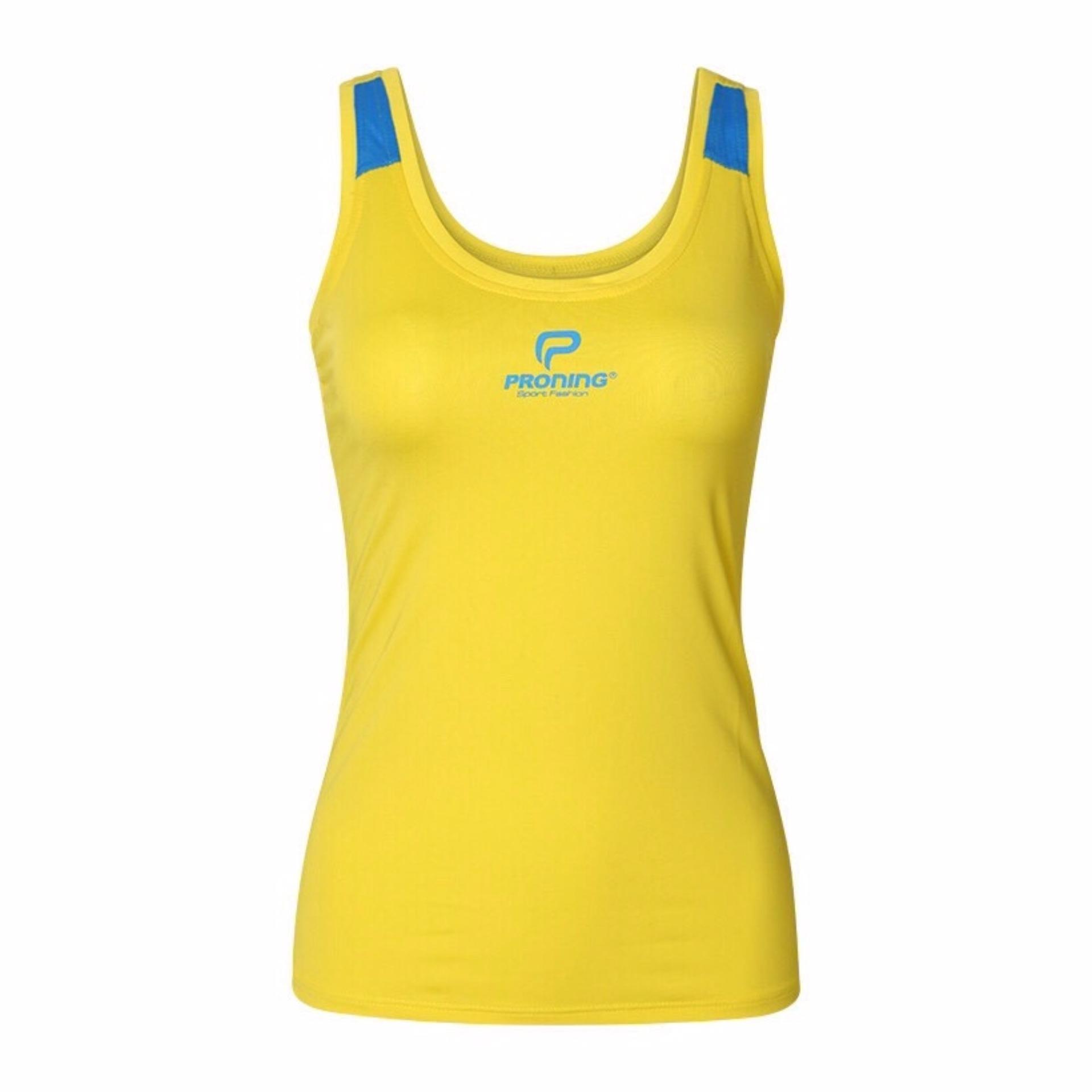 Áo thể thao sát nách nữ Donex Proning (tập gym, thể dục, yoga…)-Vàng phối xanh copan