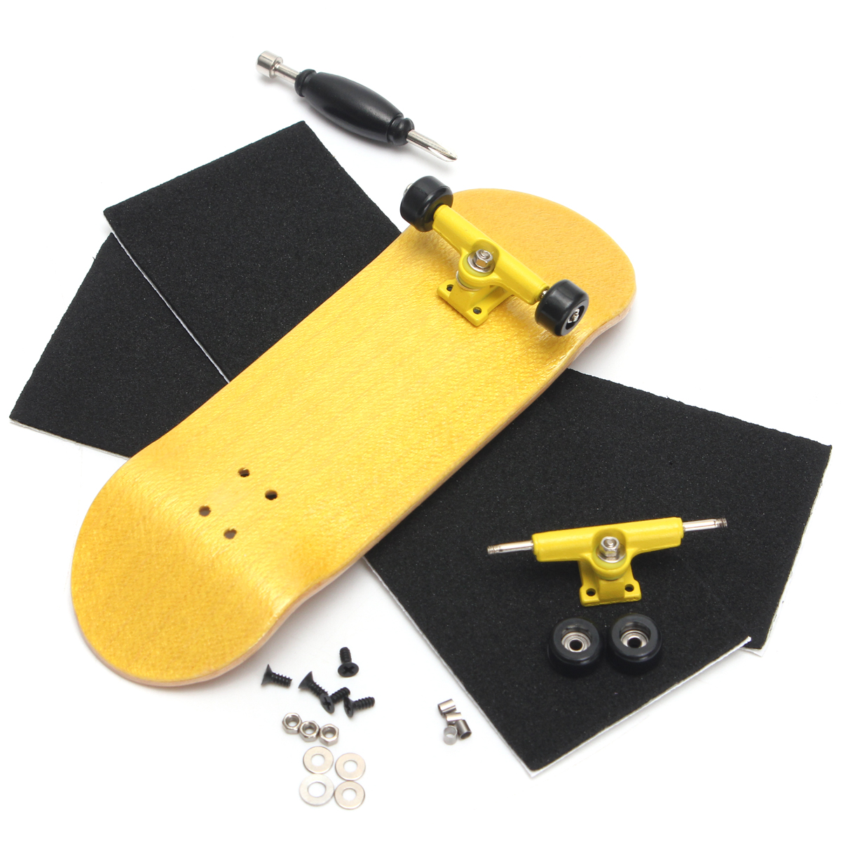 Basic Complete Wooden Fingerboard Finger Scooter with Bearing Grit Box Foam Tape Yellow - intl