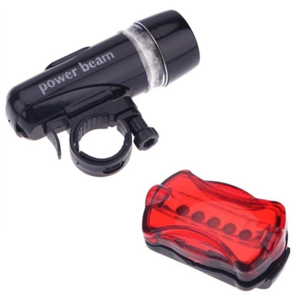 Bộ đèn pin gắn xe đạp và đèn chiếu hậu 5 LED WJ-101 (Đen đỏ) tặngđèn led gắn van xe...