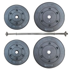Bộ đòn tạ dài 1m2 và 30kg tạ miếng nhựa đen ( 2 miếng 10Kg, 2 miếng 5kg)