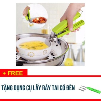 COMBO 2 Dụng cụ kẹp gắp nóng bát đĩa cách nhiệt - Tặng dụng cụ lấy ráy tai có đèn...