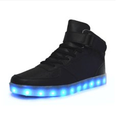 D56 nữ Thời Trang nam DA PU Cao-top Đen Unisex Người Yêu Giày Khoác 7 Đèn led Màu Sắc trong 1-quốc tế