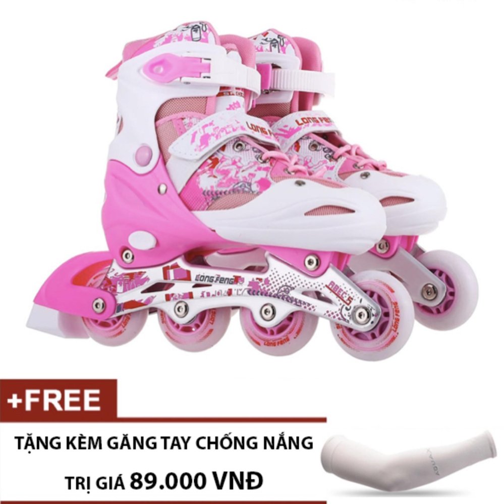 Giày Trượt Patin Trẻ Em Long Feng 906 (Hồng Trắng) - Tặng kèm găng
tay chống nắng