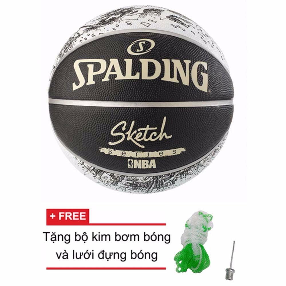 Quả bóng rổ Spalding NBA Sketch Outdoor size7 + Tặng bộ kim bơm bóng và lưới đựng bóng
