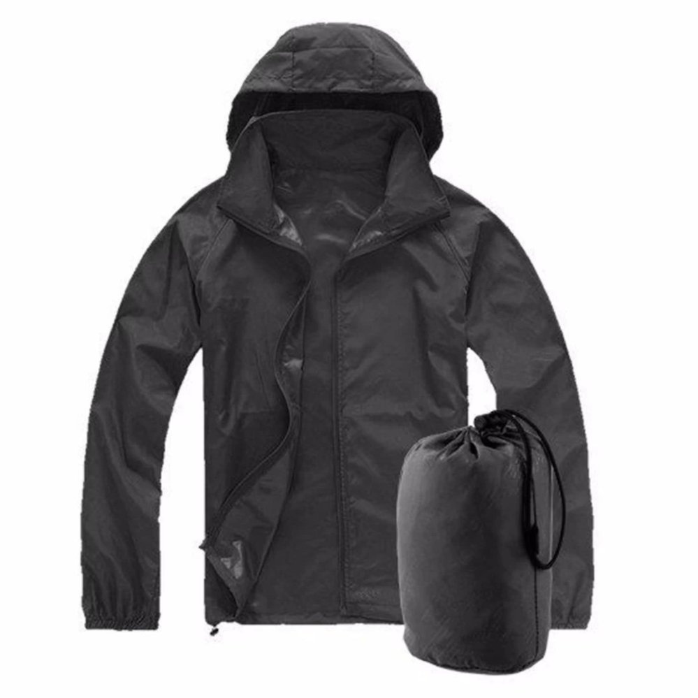 S M L XL 2XL Men Women Ladies Waterproof Windproof Jacket Outdoor Bicycle Sports Rain Coat（Black） - intl