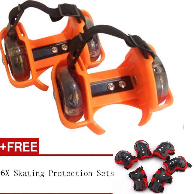 Sporting Pulley Heel Roller Skate Lighted Flashing Roller
Skates+Free Protective Gear Sets(Orange) - intl