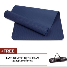 Thảm tập Gym và Yoga cao cấp 8mm (Xanh Navy) + tặng 1 túi đựng thảm