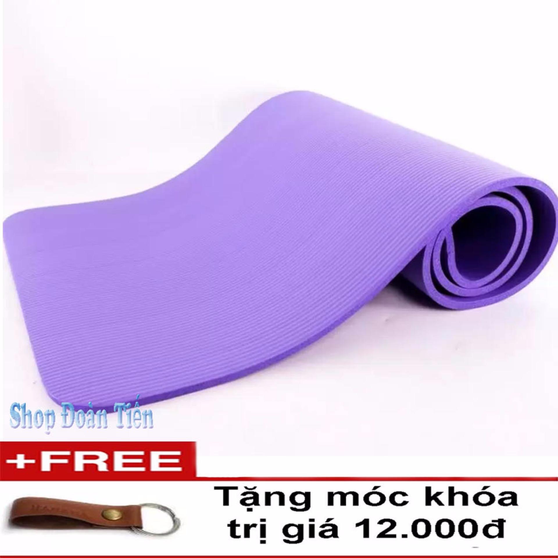Thảm tập Yoga siêu bền loại 1 dày 10mm TPE Tím (Free móc khóa da)