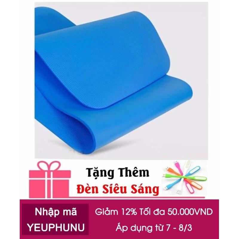 Thảm tập Yoga siêu bền loại dày 10mm TPE (xanh)  Có Túi Đựng +Tặng Thêm Đèn Siêu Sáng
