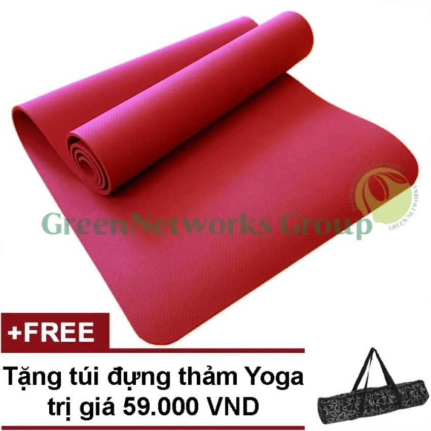Thảm tập yoga siêu cao cấp tpe đúc 1 lớp GreenNetworks 8mm kèm túi (Đỏ)