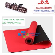 Thảm tập yoga TPE 2 lớp 6mm cao cấp (Tặng túi+Dây buộc)