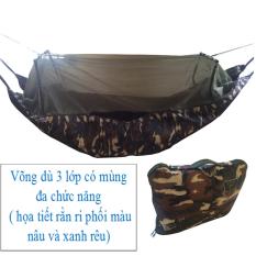 Võng mùng 3 lớp – cỡ lớn dài 2m45 – võng du lịch vải dù rằn ri có màn chống muỗi đốt