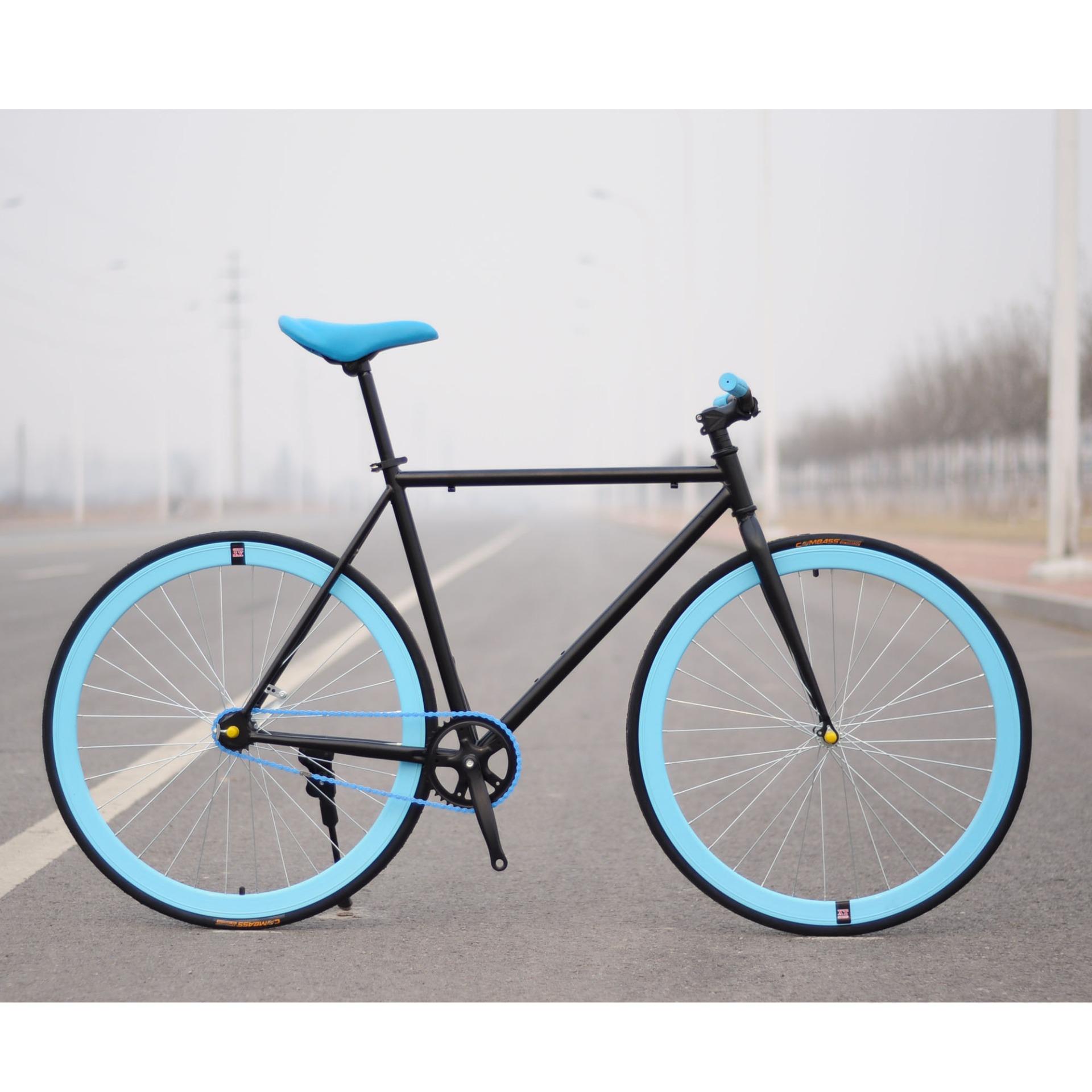 Xe đạp Fixed Gear Single Speed (Đen vành xanh trời)