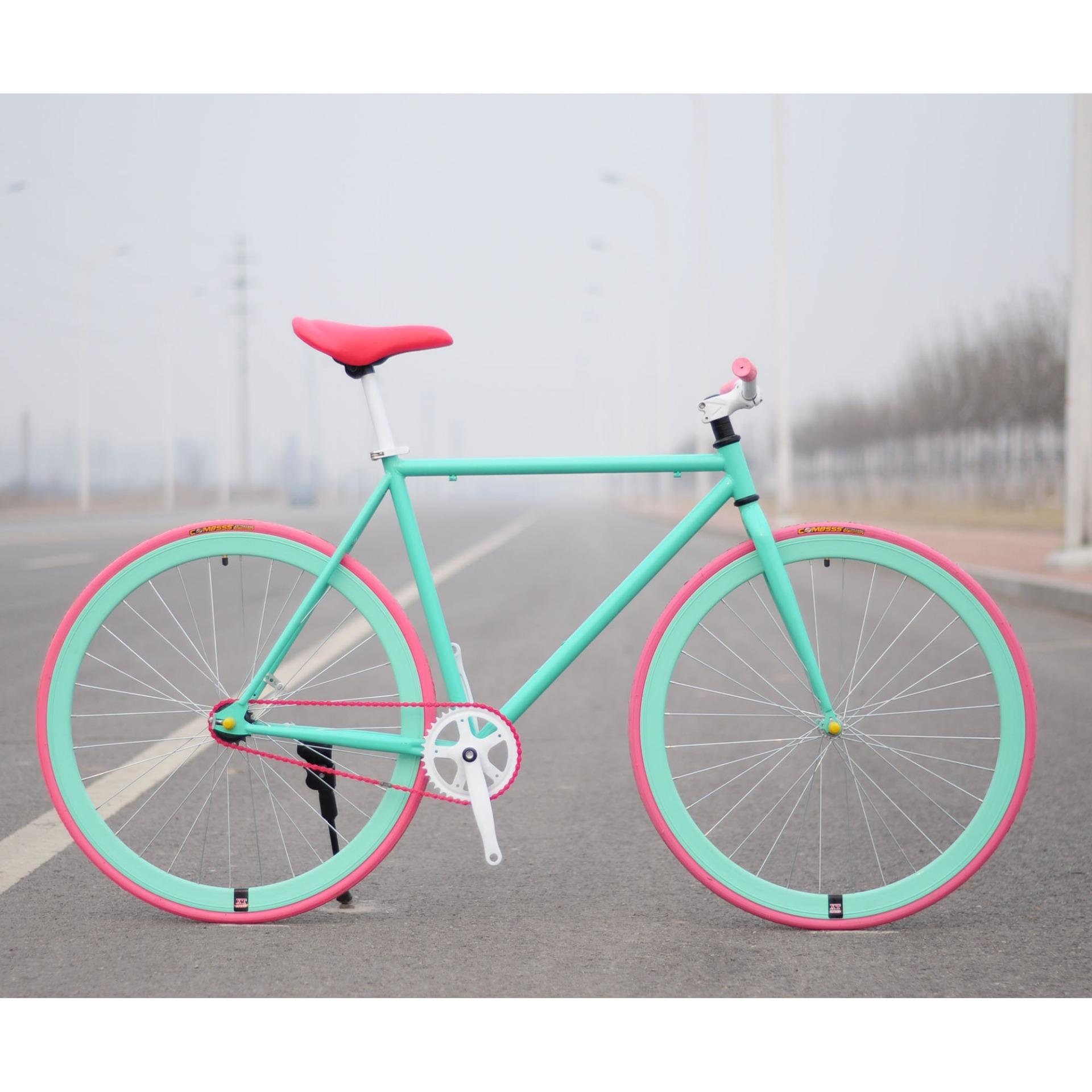 Xe đạp Fixed Gear Single Speed (Xanh ngọc lốp hồng)