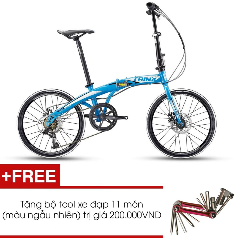Xe đạp gấp TRINX DOLPHIN1.0 2016 (Xanh dương trắng) + Tặng 1 bộ Tool xe đạp 11 món màu sắc ngẫu nhiên