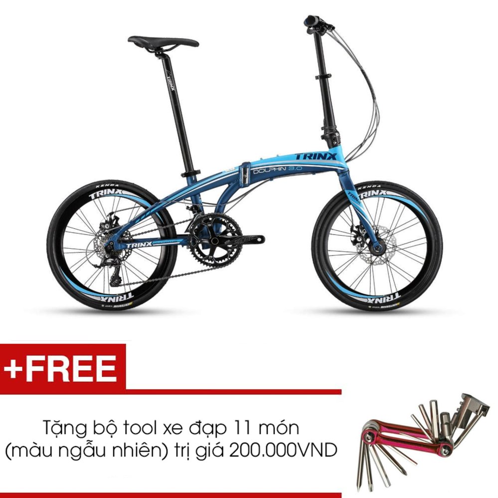 Xe đạp gấp TRINX DOLPHIN3.0 2016 (Xanh dương) + Tặng 1 bộ Tool xe đạp 11 món màu sắc ngẫu nhiên