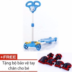 Xe trượt Scooter 4 bánh cho bé (Xanh dương) + tặng kèm bộ bảo vệ tay chân cho bé