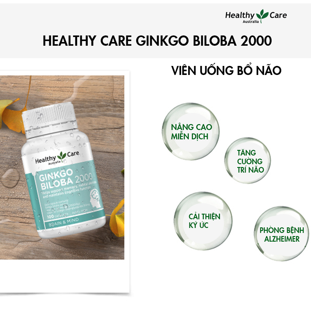 [Tích điểm nhận quà] Ginkgo Biloba 2000 Healthy Care Viên Uống Bổ Não 100 viên