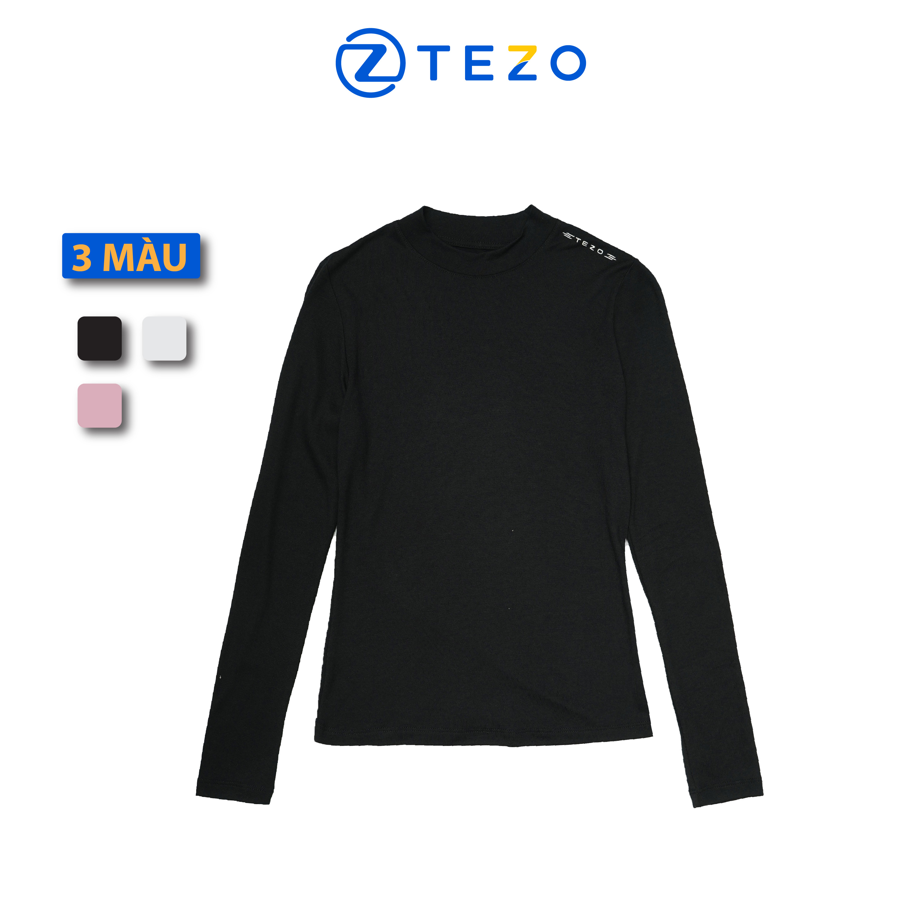 Áo giữ nhiệt nữ áo thun nữ cổ 3 phân thiết kế thêu vai Tezo 22AT3T005