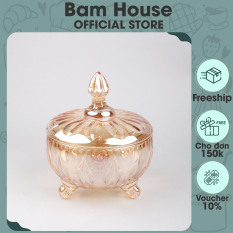 Hủ Thủy tinh đựng bánh kẹo mứt Bam House dạng pha lê với họa tiết độc đáo cao cấp HDM01 – Bam House