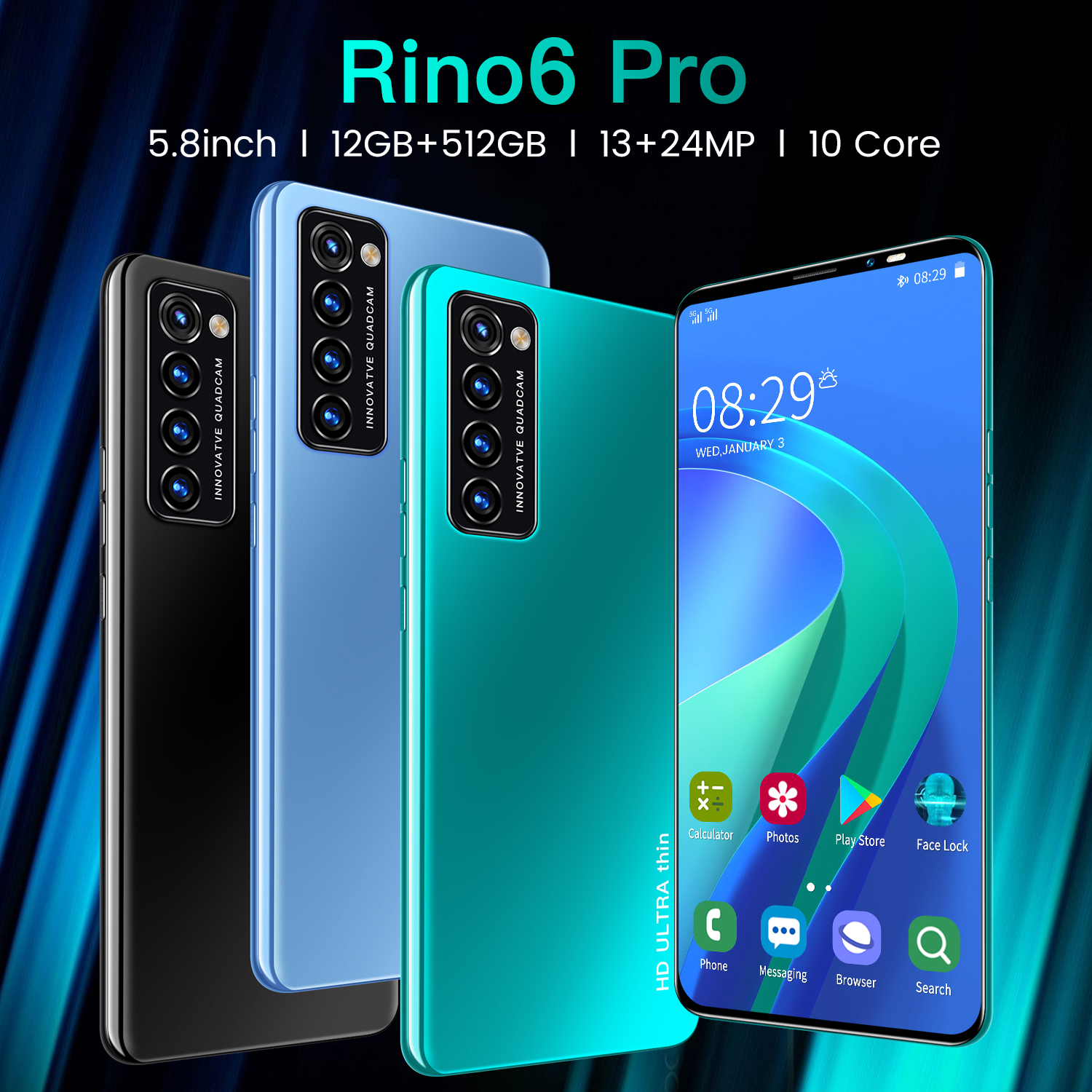 Điện thoại Rino6 Pro 4 + 64GB bộ nhớ lớn, di động giá rẻ mới 100% nguyên bản mới Smartphone màn hình lớn 5,8 inch Android 6.0 điện thoại di động giá rẻ hỗ trợ chơi game Bluetooth dual card 4800mAh pin