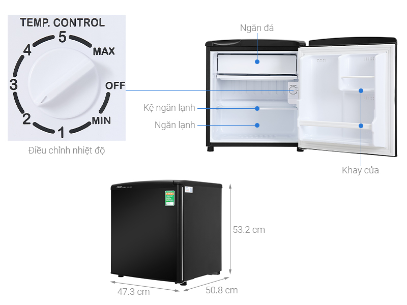 [Trả góp 0%]Tủ lạnh Aqua 50 lít AQR-D59FA(BS)