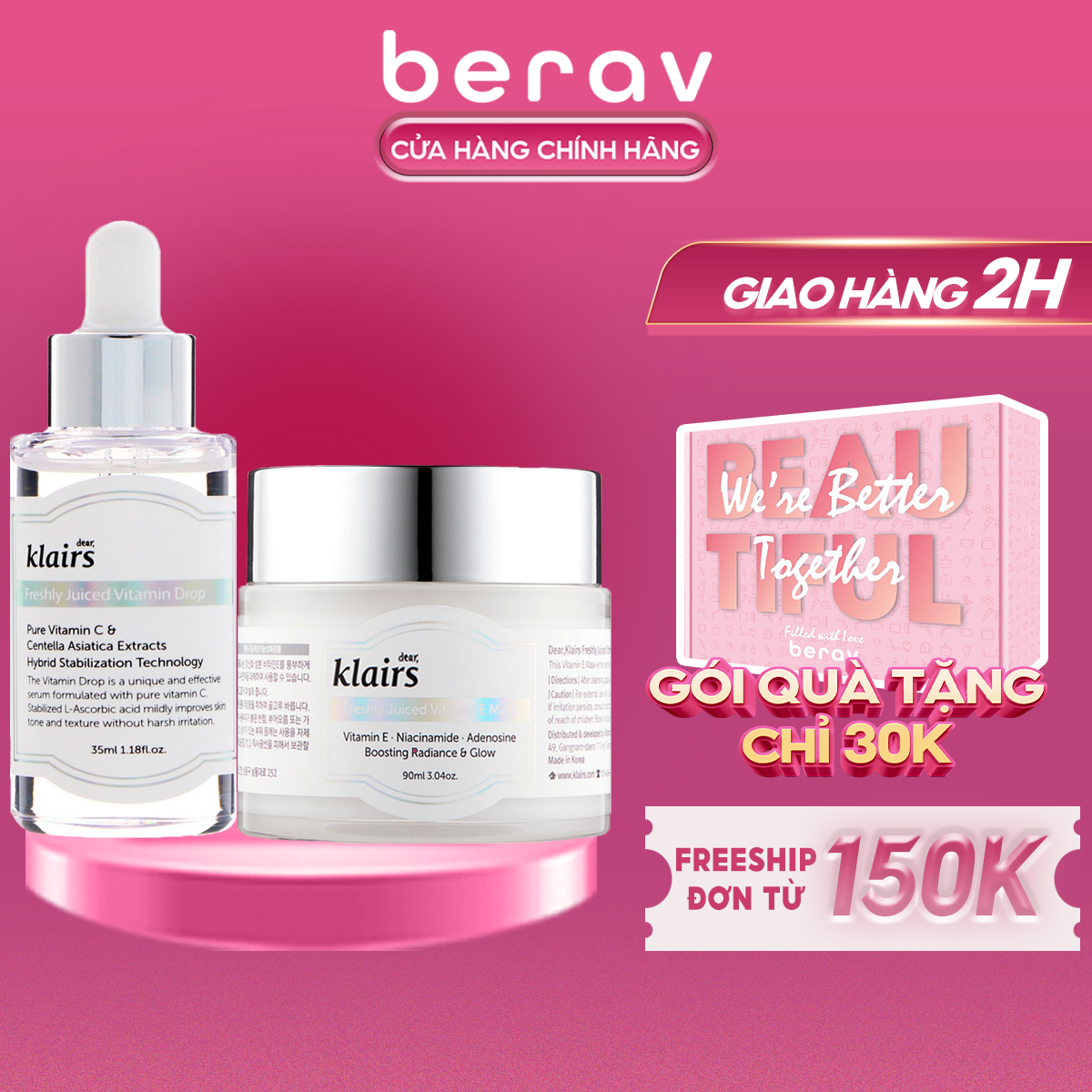 Bộ Dưỡng Trắng Klairs Serum Vitamin C và Kem Dưỡng 2 in1 Freshly Juiced