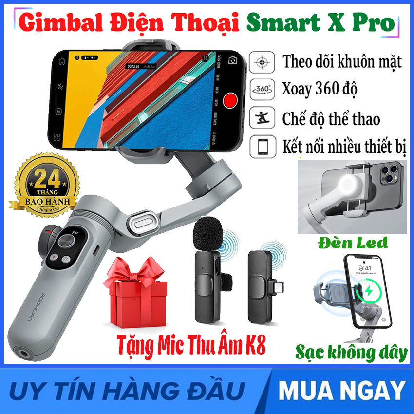 [Tặng Mic Thu Âm Livestream] Gimbal chống rung cho điện thoại Smart X Pro, Gậy chụp ảnh 3 chân, Ghimbal...