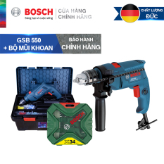 Bộ máy khoan động lực cầm tay Bosch GSB 550 FREEDOM SET 90 chi tiết + Bộ Mũi Khoan 34 Chi Tiết
