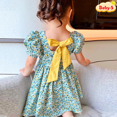 Đầm cho bé gái, Đầm hoa tay phồng 8-24kg chất thô mềm dáng xòe có thắt nơ lưng và khóa kéo đáng yêu Baby-S – SD088
