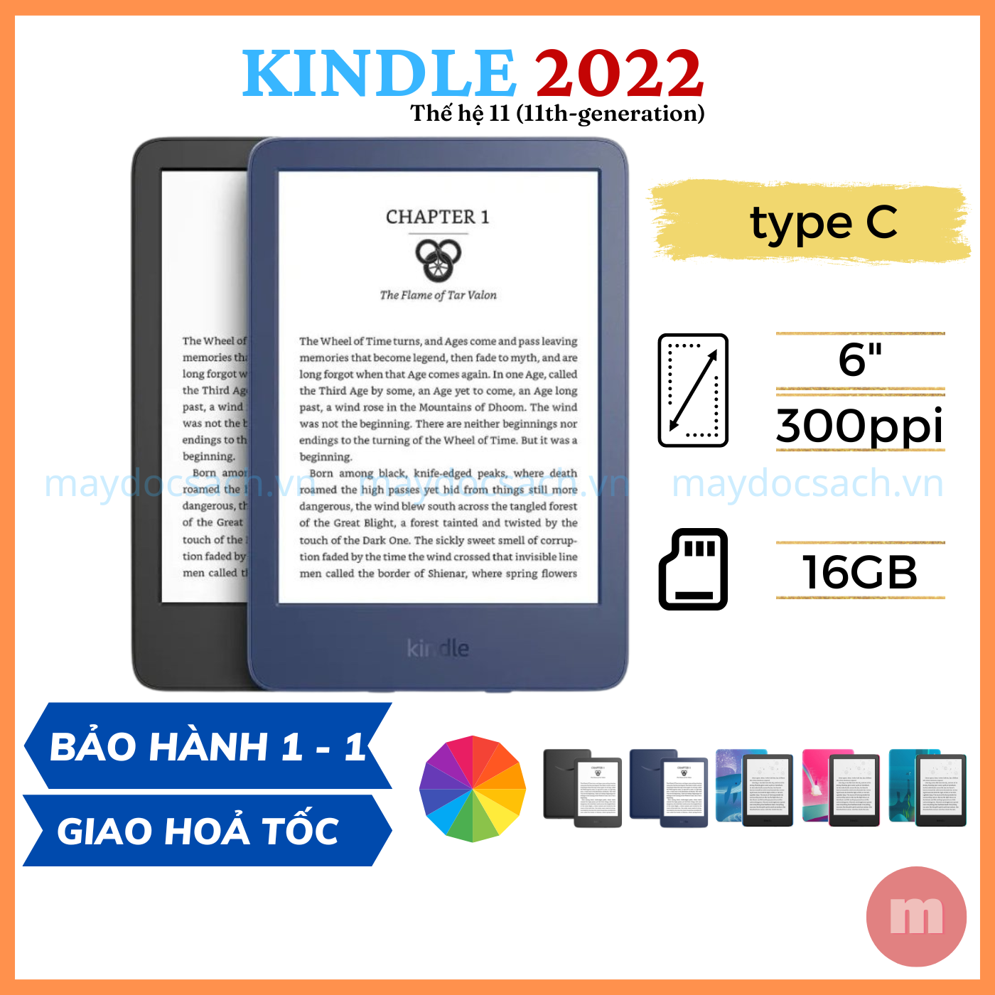 Máy đọc sách Kindle 2022 – All New Kindle 11th-generation – Kindle Basic 2022 – mật độ hiển thị 300ppi, sạc type C, 16GB
