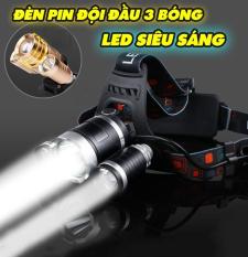 Đèn pin đội đầu 3 bóng siêu sáng kèm 2 pin sạc và 1 cốc sạc 2020