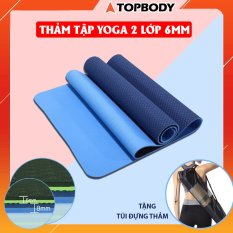 Thảm tập YOGA, GYM 2 lớp 6 mm cao cấp, thảm yoga chống trượt định tuyến + tặng kèm túi đựng thảm gấp gọn, du lịch tiện lợi TOPBODY – T2 – THAMT02