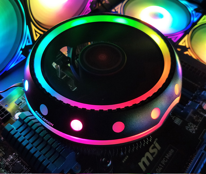 Quạt cpu fan Coolmoon UFOX phiên bản RGB, bộ làm mát CPU máy tính nhiều màu cánh quạt lớn, trục...