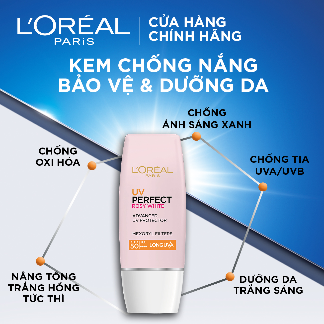 [Voucher giảm 10%] Kem chống nắng bảo vệ & dưỡng da trắng sáng tức thì L'Oréal UV Perfect Rosy/Instant White...