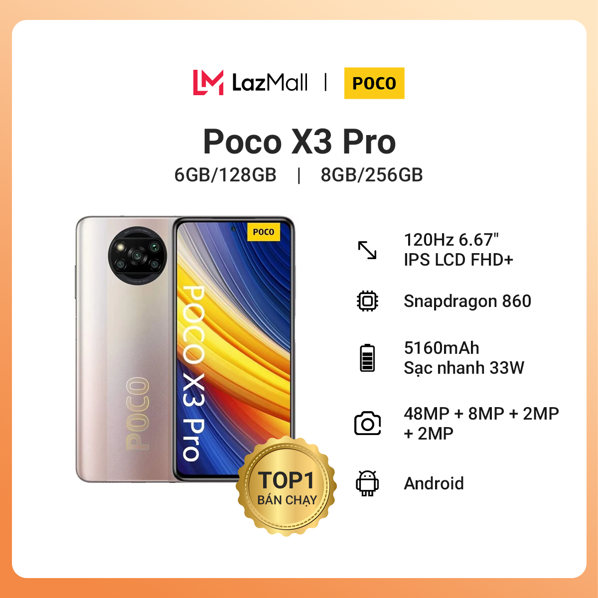 [Xả hàng] Điện thoại POCO X3 Pro (6GB/128GB 8GB/256GB) – Hàng chính hãng DGW – Bảo hành 18 tháng – Trả góp 0%