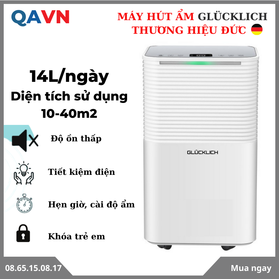 (Chính hãng) Máy hút ẩm Glucklich 14L/ngày GLD12-OL- Thương hiệu GLÜCKLICH của Đức- Hút ẩm và lọc không khí -...