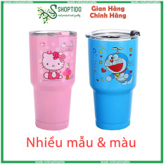 Ly Giữ Nhiệt Inox 900ML Hình Doraemon, Kitty Tặng Kèm Ống Hút Và Túi Vải