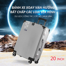 Vali du lịch vali xách tay kim loại 20inch/24inch hợp kim nhôm có mã số 4 bánh xe tay kéo dày hơn vali màu bạc hot trên mạng vali phong cách retro màu trơn Keep Going Max