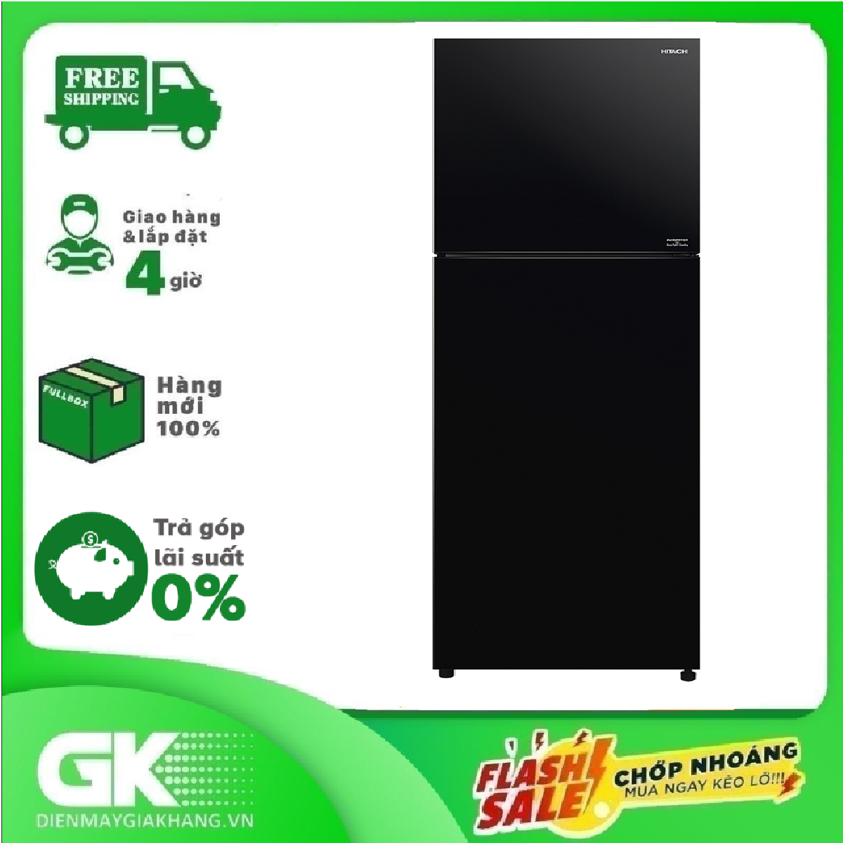 [Trả góp 0%]Tủ lạnh Hitachi Inverter 349 lít R-FVY480PGV0(GBK) Model 2020