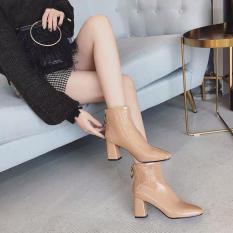 Giày boot nữ da đế cao khoá sau – Bốt nữ cao gót 7p 7 phân màu trắng đen nâu thời trang hàn quốc đi học đi làm quyến rũ hot 2020