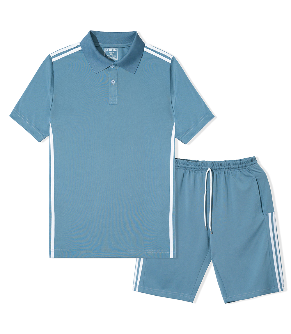 Bộ thể thao nam ROUGH cổ polo phối sọc trẻ trung chất thun cotton CVC co dãn
