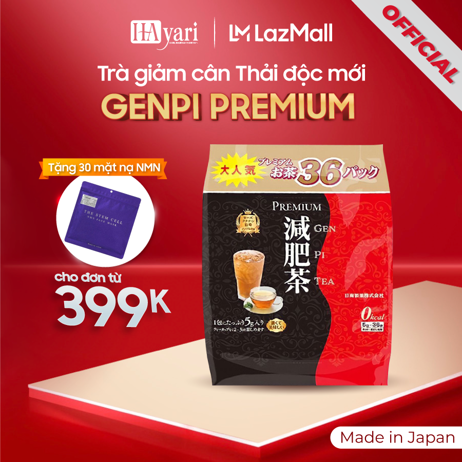 Trà giảm cân thải độc Genpi Premium 5g x 36 gói trà, từ thảo mộc giúp giảm mỡ thừa, thanh lọc cơ thể Nhật Bản