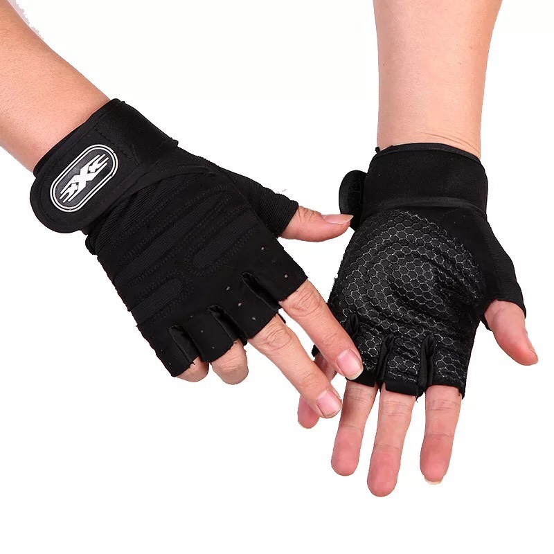 [HCM]Bộ 2 găng tay tập gym có dây cuốn bảo vệ cổ tay Màu Đen